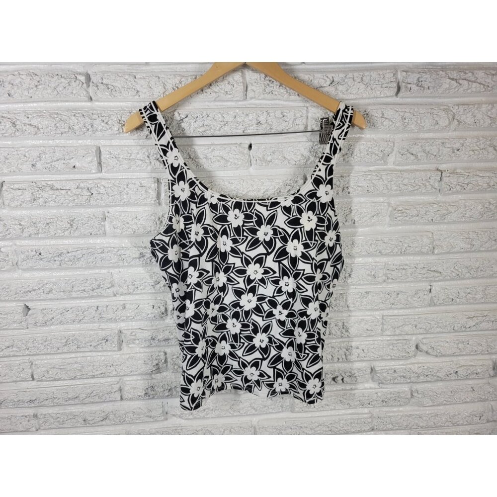 Tropical Escape Women Swim Top 20W Plus Black Floral Wide Strap FLO151E